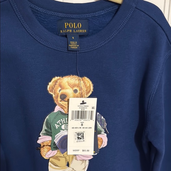 Ralph Lauren Kids Boys Blue Polo Bear Sweatshirt Size 5 - Picture 2 of 3